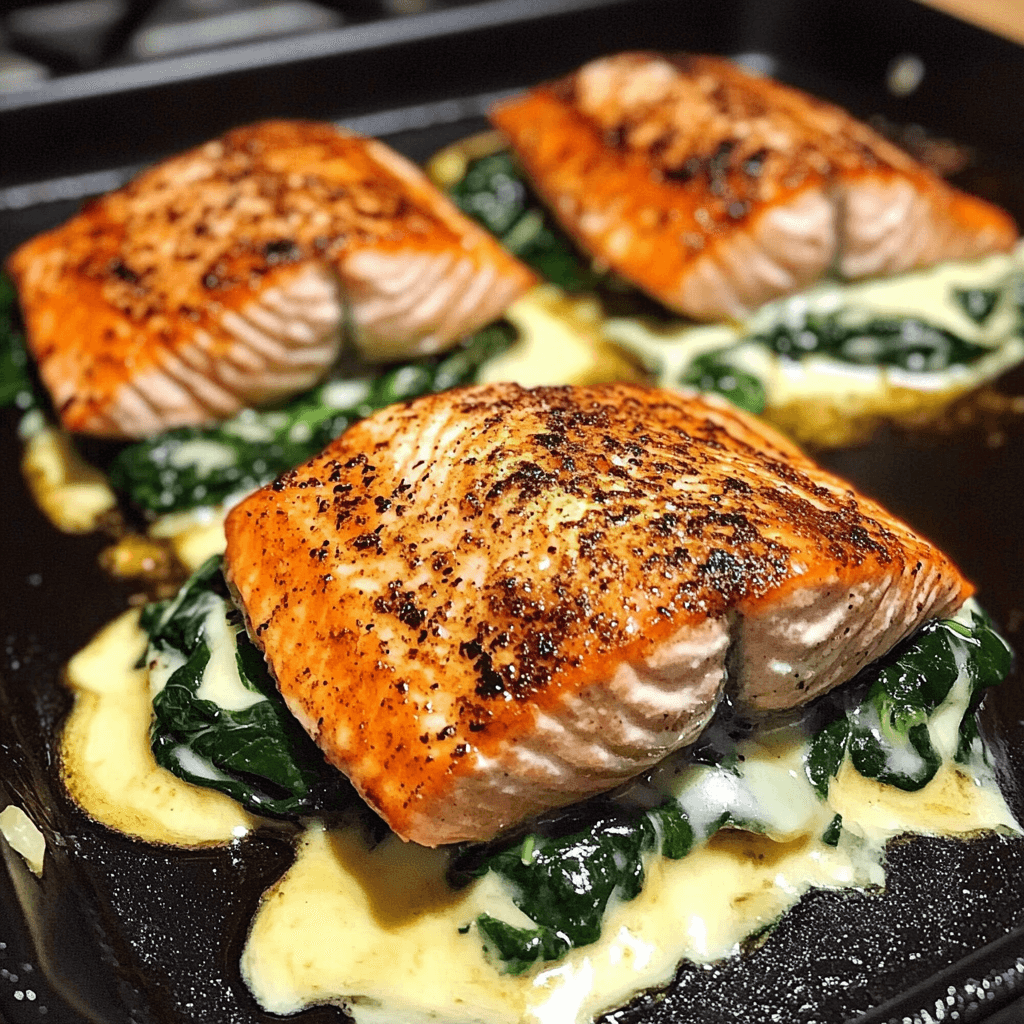 𝑩𝒍𝒂𝒄𝒌𝒆𝒏𝒆𝒅 𝑺𝒂𝒍𝒎𝒐𝒏 𝑺𝒕𝒖𝒇𝒇𝒆𝒅 𝒘𝒊𝒕𝒉 𝑺𝒑𝒊𝒏𝒂𝒄𝒉 𝒂𝒏𝒅 𝑷𝒂𝒓𝒎𝒆𝒔𝒂𝒏 𝑪𝒉𝒆𝒆𝒔𝒆