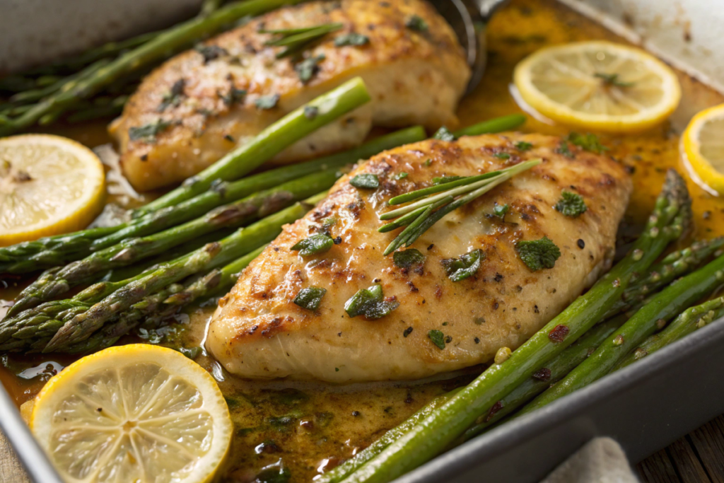 Lemon Garlic Butter Chicken Baked with Asparagus