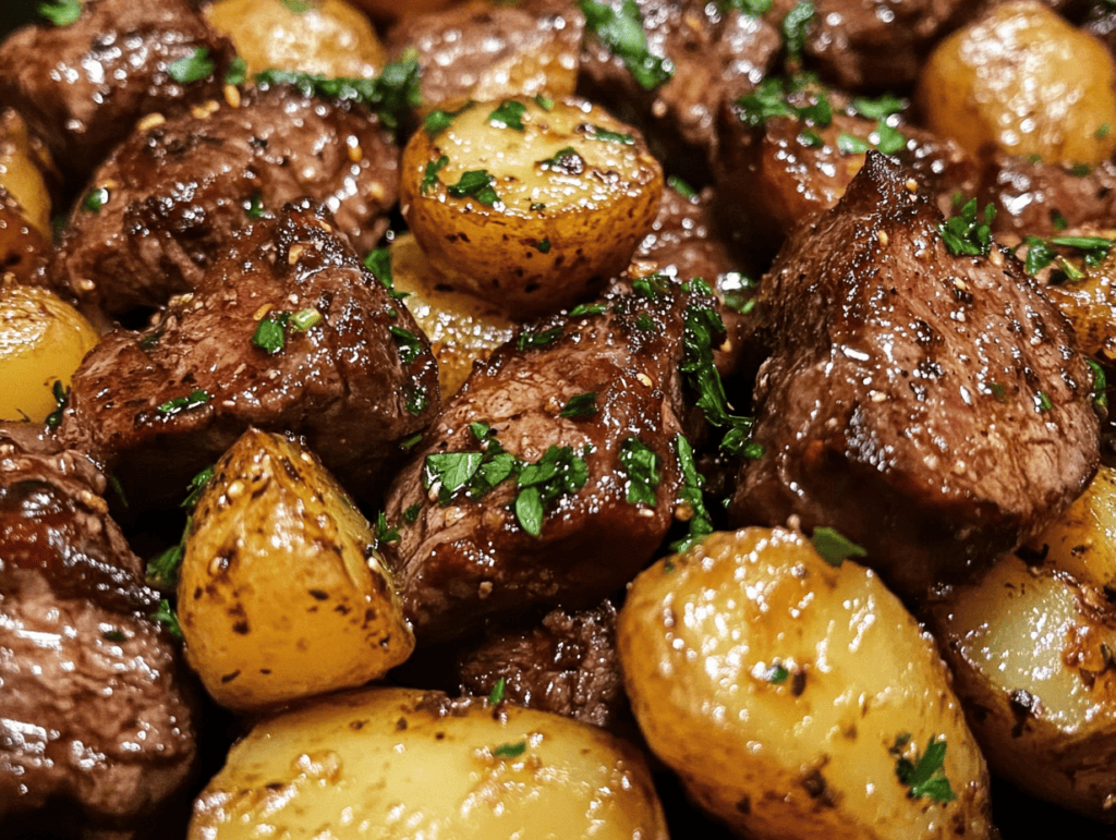 Garlic Butter Steak Bites and Potatoes