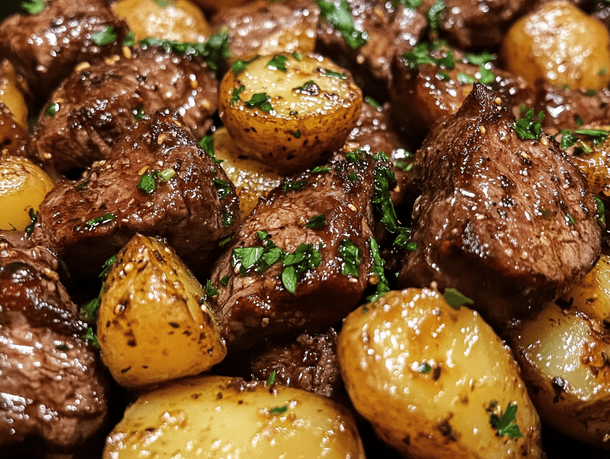 Garlic Butter Steak Bites and Potatoes