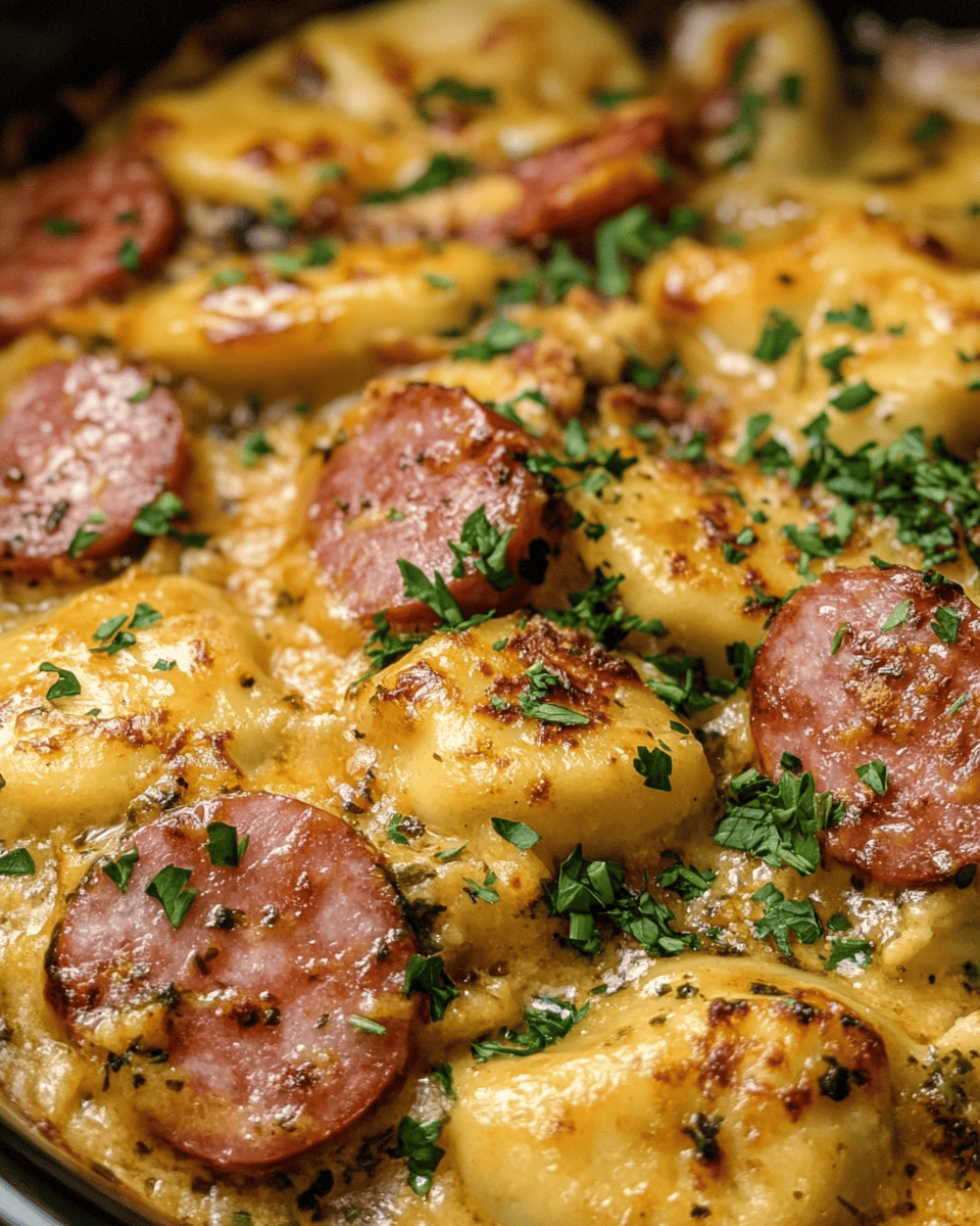 Crockpot Pierogi Casserole with Kielbasa